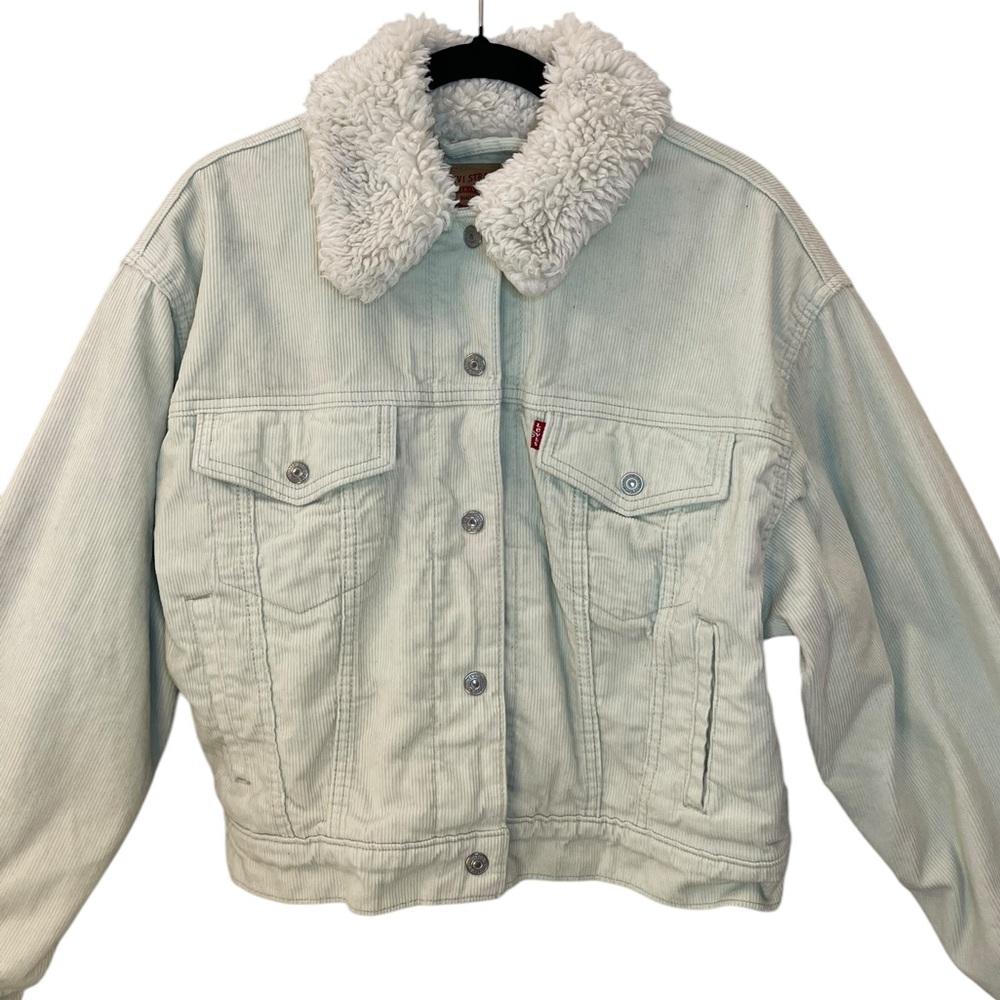 Levi's Women's Soft Mint Green Sherpa-Lined Denim Jacket Size Small - Picture 3 of 12